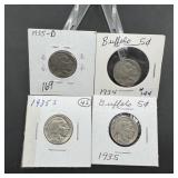 4 coin Buffalo Nickel Lot (1934, 35, 35-D, 35-S)