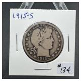 1915-S Barber Silver Half Dollar