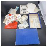 World Stamp Lot With Envelopes, Catalog, and Box