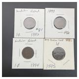 Lot of four early Indian Head Pennies (1892-1895)