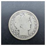 1907-S Barber Silver Half Dollar