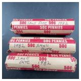 3 Rolls 1982 Lincoln Cent Small Date Pennies