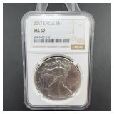 2017 Silver Eagle $1 NGC MS67 Graded Coin