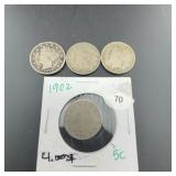 Four Liberty Head V Nickel Coins 1892ï¿½1910