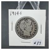 1914-S Barber Silver Half Dollar