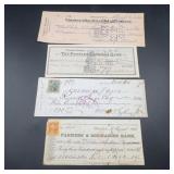 4 Historic Bank Checks, 1866-1933