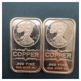 (2x Bid) .999 Fine Copper One AVDP Oz Bars