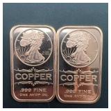 (2x Bid) Two .999 Fine Copper Bars, 1 AVDP Oz Each