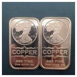 (2x Bid) Two 1 AVDP Oz .999 Fine Copper Bars