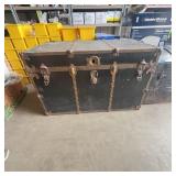 Large Metal-Bound Steamer Trunk with Tray Insert