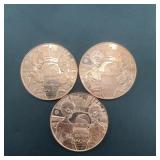 (3x Bid) Three .999 Fine Copper Alien Themed Round