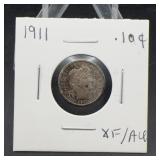 1911 Barber Dime Silver 10 Cent XF/AU