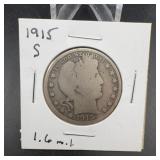 1915-S Barber Half Dollar 90% Silver Coin
