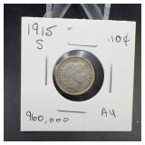 1915-S Barber Dime AU 960000 Minted