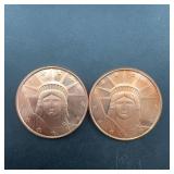 (2x Bid) 2 USA Lady Liberty 1 Oz .999 Fine Copper