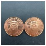 (2x Bid) .999 Fine Copper Rounds Statue of Liberty