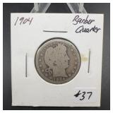 1904 Barber Silver Quarter