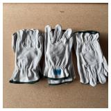 3 Pairs White Leather Work Gloves