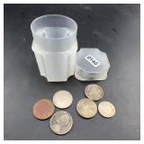 6 US Silver Coins with Tube, Buffalo, Mercury