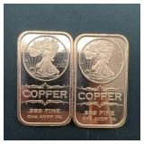 (2x Bid) Two .999 Fine Copper 1 AVDP Oz Bars