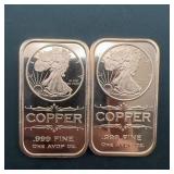 (2x Bid) .999 Fine Copper Bars, 1 AVDP Oz Each