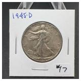 1945-D Walking Liberty Silver Half Dollar