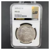 1878-CC Morgan Silver Dollar MS62 NGC Certified