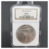 1993 Silver Eagle $1 NGC MS69 Certified Coin