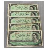 (5) 1967 Canada Centennial 1 dollar notes