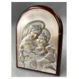 Sterling silver Madonna and child plaque en