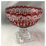 Bohemian cranberry cut to clear pedestal bowl