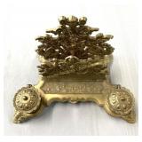 Brass cherub rococo style double inkwell & letter