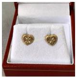 10K Yellow gold heart shaped earrings, Boucles