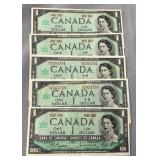 (5) 1967 Canada Centennial 1 dollar notes