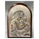 Sterling silver Madonna and child plaque en