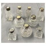 (9) Salt & pepper shakers with sterling silver