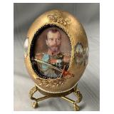 Russian Tsar decorative egg with sword. Oeuf