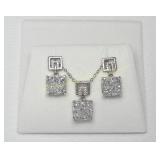 Sterling silver dyed druzy pendant & earrings