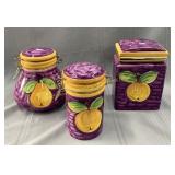 (3) Hand-painted ceramic storage canisters Boï¿½tes