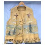 Native hand painted suede vest, Gilet en suï¿½de