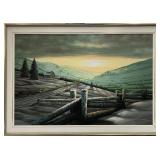 Oil on canvas signed indistinctly 24' x 36' Huile