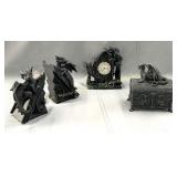 Dragon bookends, clock and box. Serre-livres,