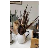 Enamel Pitcher & Feathers