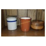 (2) Crocks & Wood Bowl