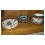 (2) Shelves of Christmas Dishes