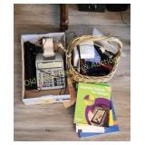 Box & Basket of Office Items & Books (DR)