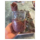 Box of Glasses w/Leather Holders (K)