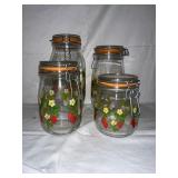 Vintage ARC France Strawberry Glass Canisters