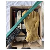 Assorted Leather Work Gloves and Ice Scrapers