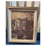 Farmhouse with Pigs Print - 17x14